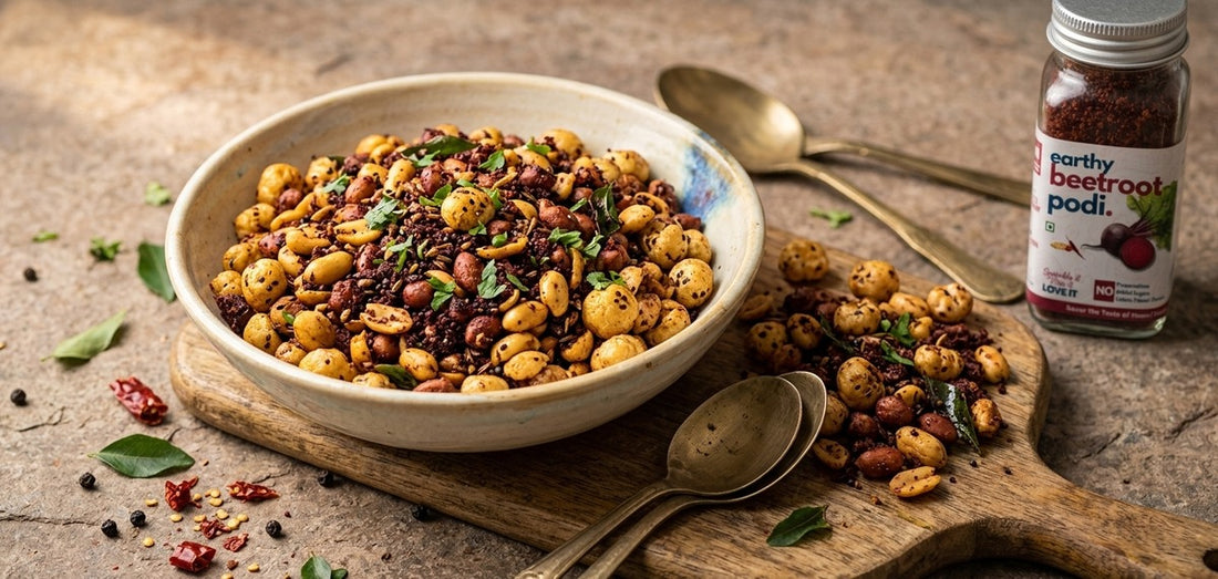 Beetroot Podi Roasted Peanuts and Makhana Trail Mix