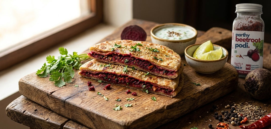Earthy Beetroot Podi Stuffed Paratha