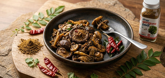 Gongura Podi Mushroom Stir Fry
