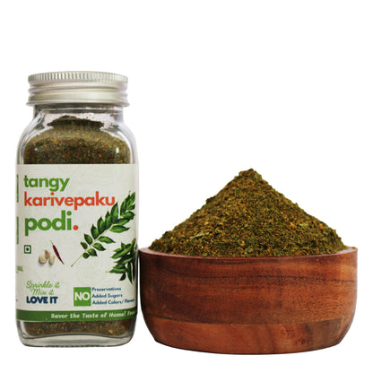 Tangy Karivepaku Curry Leaf Podi jar by Kitchen Koundinyasa — view 3