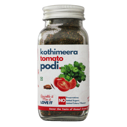 Kothimeera Tomato Podi jar by Kitchen Koundinyasa